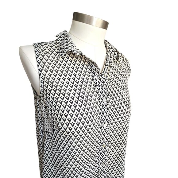 H&M Black & White Blouse Geometric Sleeveless Button-Up Womens Size S JJ3949 - Picture 4 of 7